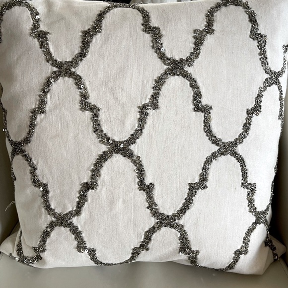 18X18” Price reduced Pottery Barn Natural white and silver beaded pillow - Picture 1 of 9
